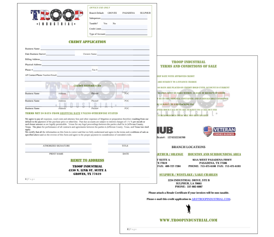 Troop Industrial - Credit Application